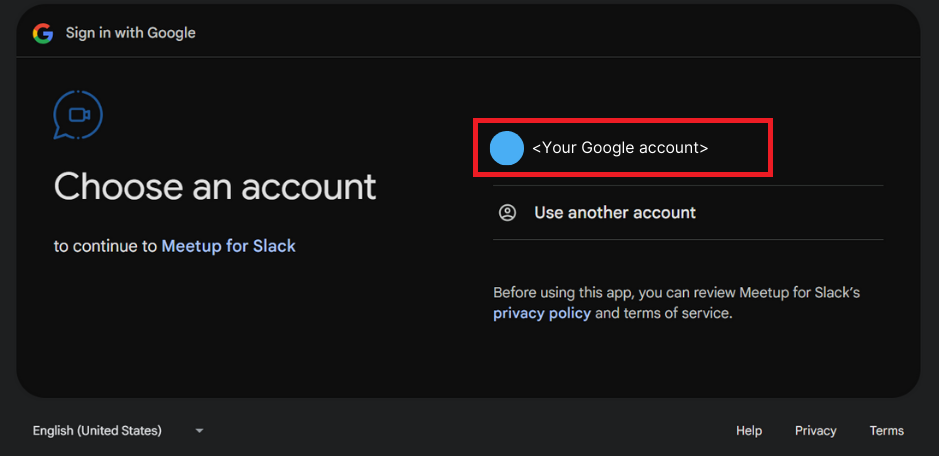 Screenshot showing option to select which Google account to authenticate