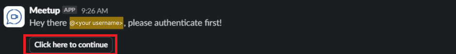Screenshot of Slack with button to start authentication