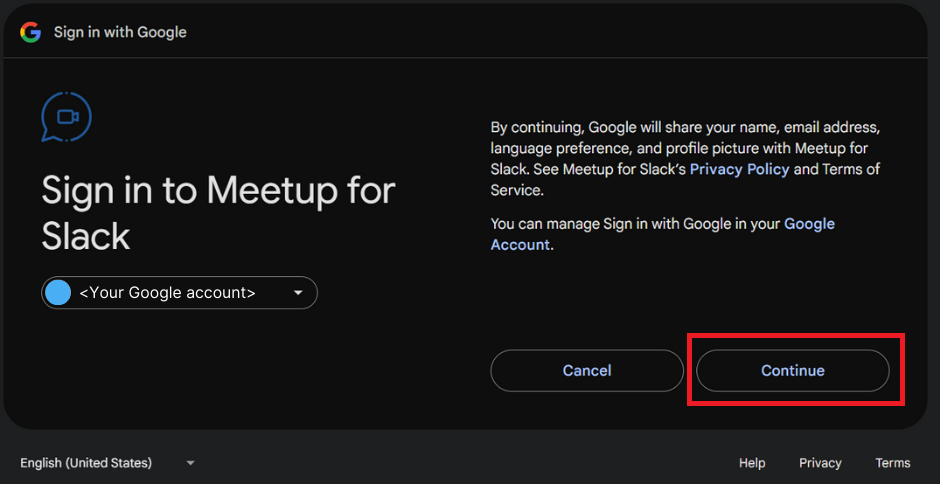 Screenshot showing step to sign in with the selected Google account